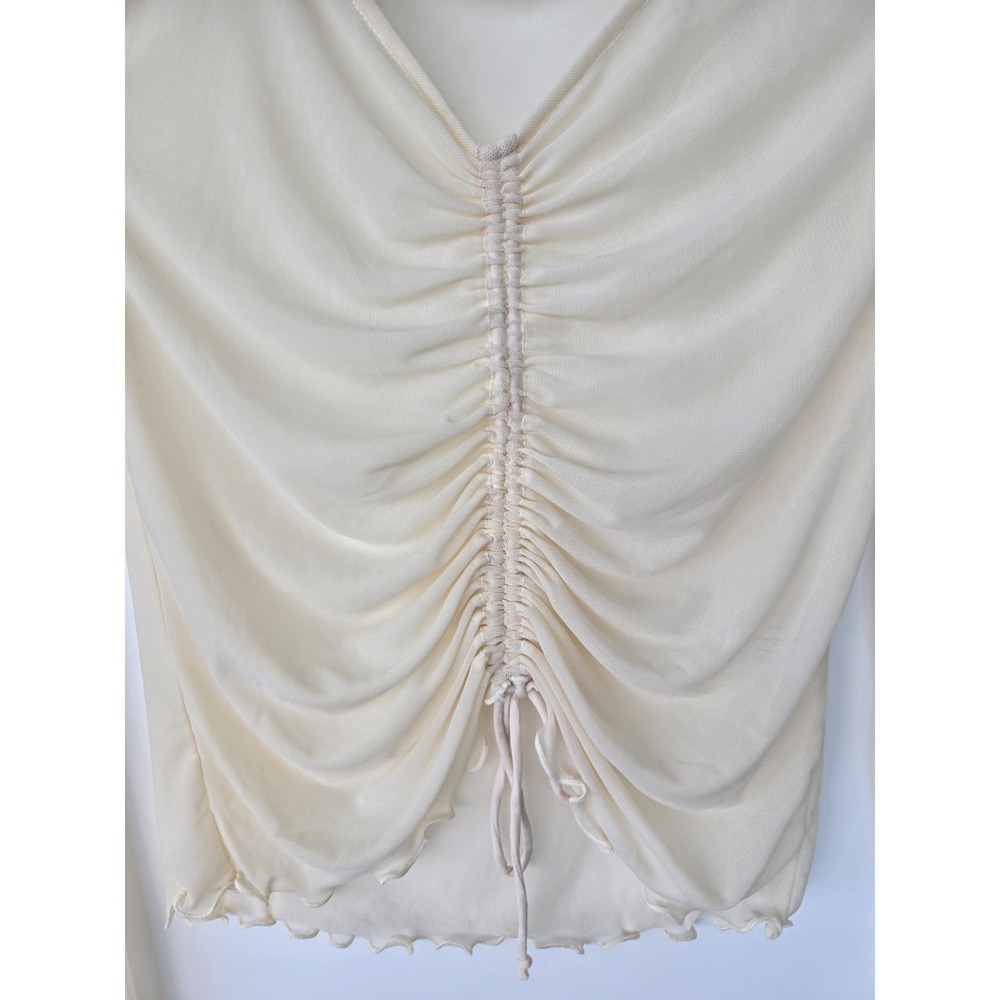 Propaganda Mesh Pull Over Ruched Cinched Top Ivory Women Sz M Y2K Whimsy Festive - Picture 6 of 16